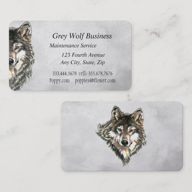 Cartão De Visita Cinza de Aquarelas Wolf Animal Personalizado (Frente/Verso)