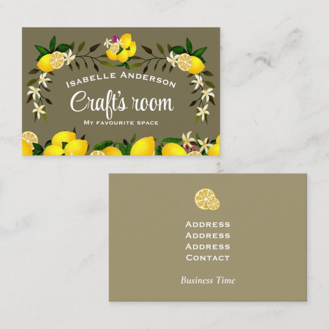 Cartão De Visita Cinza de Artesanato de Lemon (Frente/Verso)