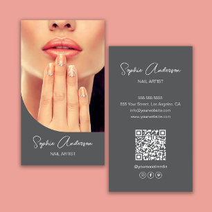 Cartão De Visita Cinza de Artista de Nail Moderno