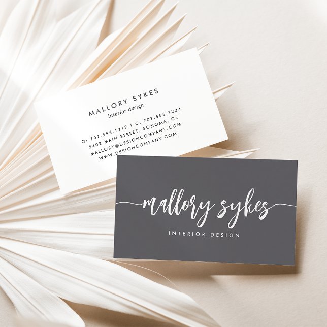 Cartão De Visita Cinza de carvão clássico | Script de Assinatura Mo (Criador carregado)