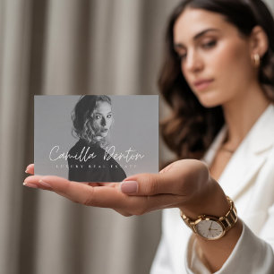 Cartão De Visita Cinza de carvão moderna Script Luxury Imóveis