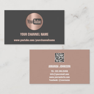 CARTÃO DE VISITA CINZA DE CÓDIGO QR DO LOGOTIPO YOUTUBER