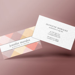 Cartão De Visita Cinza de Creme Rosa com Xadrez de Aquarela amarelo