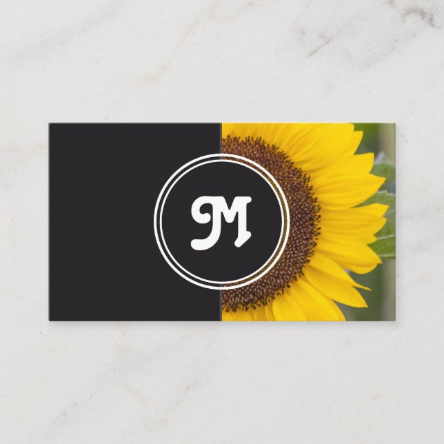 Cartão De Visita Cinza de florista de girassol monograma (Frente)