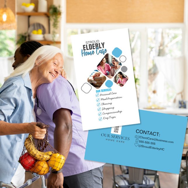 Cartão De Visita Cinza de fotos Elegante e Design Azul (Criador carregado)