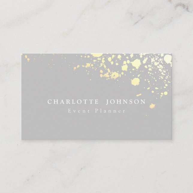 Cartão De Visita Cinza de Luz Elegante Faux Dourado Splatter Profes (Frente)