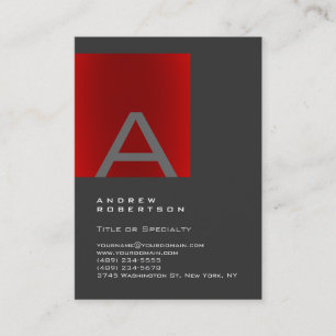 Cartão de visita Cinza de Monograma Vermelho da Na