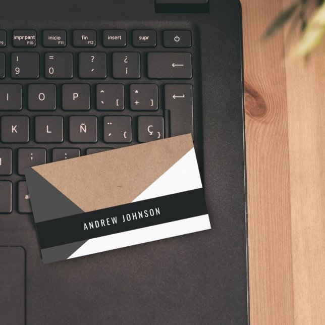 Cartão De Visita Cinza de Papel Kraft Impresso Moderno Geométrico B (Criador carregado)