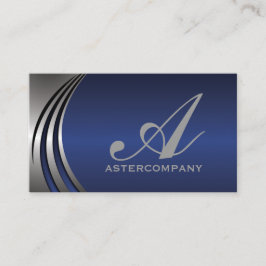 Cartão De Visita Cinza de prata de metal azul, monograma