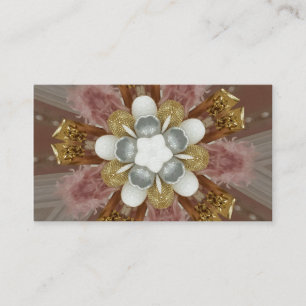 Cartão De Visita Cinza de Prata Rosa Elegante Dourada Flor Branca