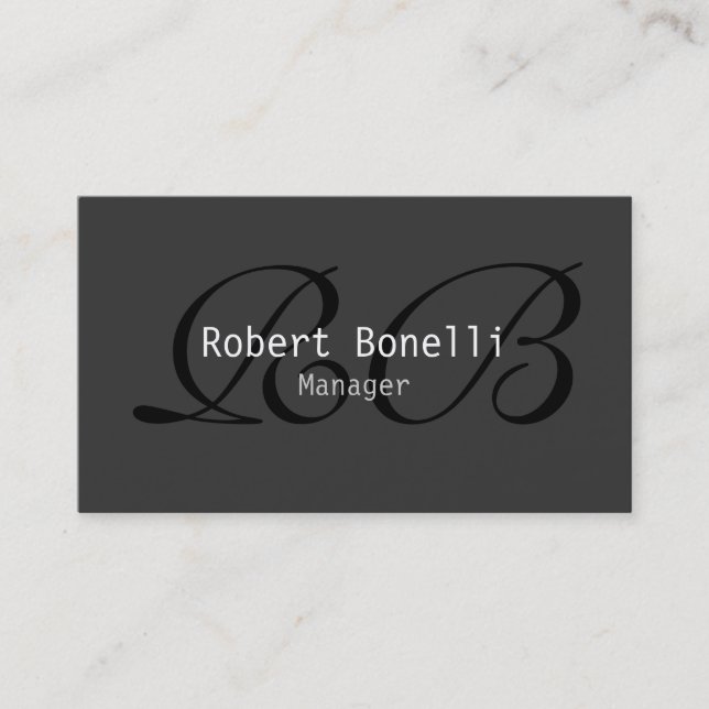 Cartão De Visita Cinza do Gerenciador de Monograma Branco Preto (Frente)