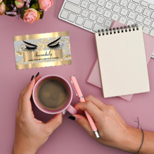 Cartão De Visita Cinza Dourada de Extensão Eyelash Makeup Microbla