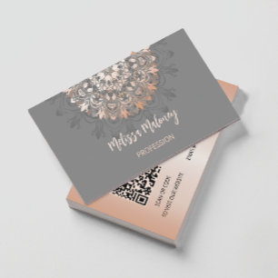Cartão De Visita Cinza Dourada Floral Mandala Yoga Professora