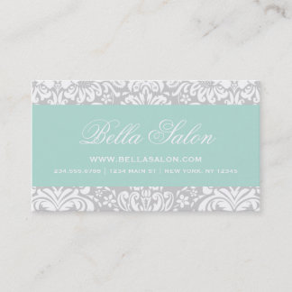 Cartão De Visita Cinza e Mint Elegant Floral Damask