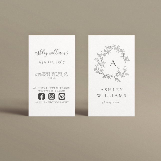 Cartão De Visita Cinza Elegante - Monograma - Faca Floral Profissio (Criador carregado)