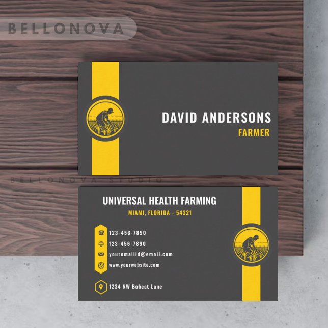 Cartão De Visita Cinza Escura Personalizada Amarelo Negro, Creativo (Custom Dark Grey Black Yellow Creative & Media Business Card)