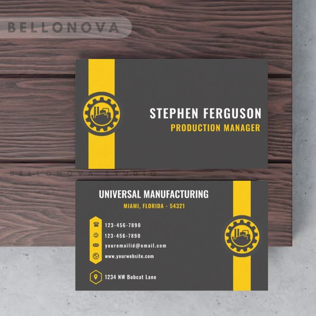 Cartão De Visita Cinza Escura Personalizada Fabricação em Amarelo N (Custom Dark Grey Black Yellow Manufacturing Business Card)