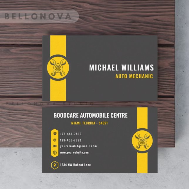 Cartão De Visita Cinza Escura Personalizada Transporte Amarelo Negr (Custom Dark Grey Black Yellow Transportation Business Card)