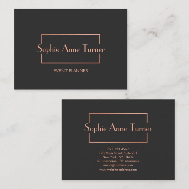 Cartão De Visita Cinza Escuro de Quadro Fragmentado Dourado Elegant (Frente/Verso)