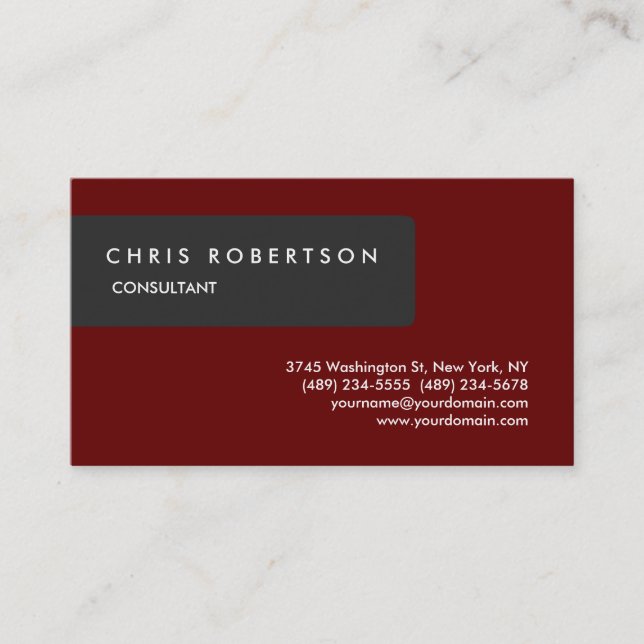 Cartão De Visita Cinza Especial Único Atrativo Vermelho Escuro (Frente)