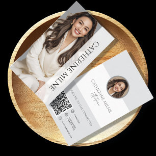 Cartão De Visita Cinza estética Beauticista Código QR e Foto