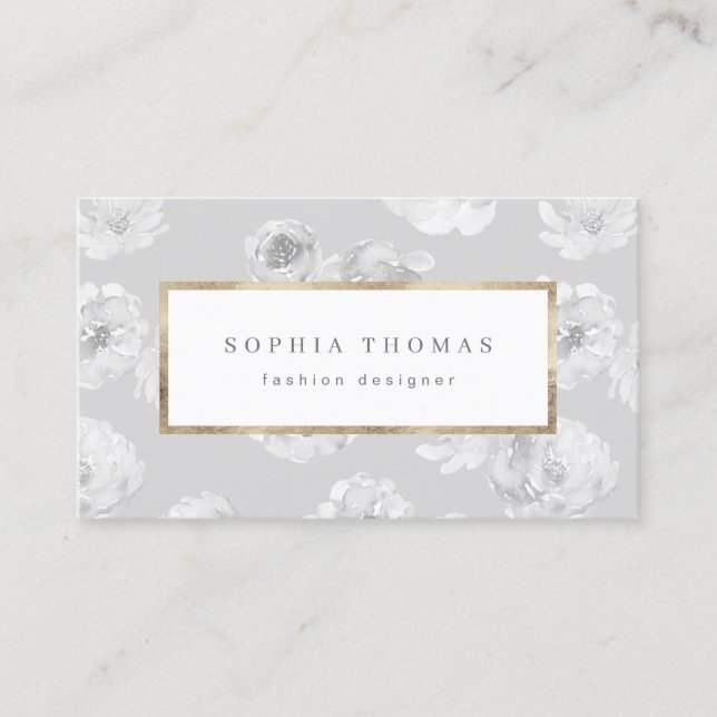 Cartão De Visita Cinza floral de cor aquosa moderna b (Frente)