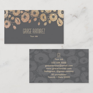 Cartão De Visita Cinza | Glitter Rosa de Faux Chic e Moderno