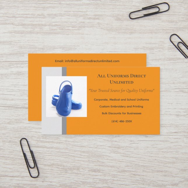Cartão De Visita Cinza Laranja Blue Clogs Médicos Uniforme (Frente/Verso In Situ)