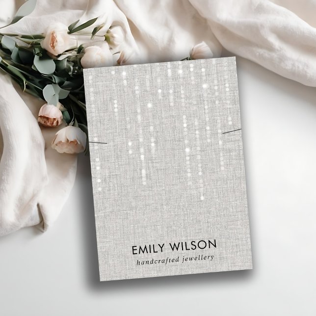 CARTÃO DE VISITA CINZA LINEN LIGHT STRINGS NECKLACE BANDA EXIBIR (Criador carregado)