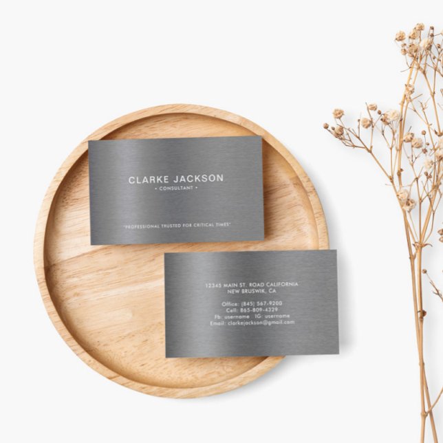 Cartão De Visita Cinza Metálico Moderno e Profissional (Criador carregado)