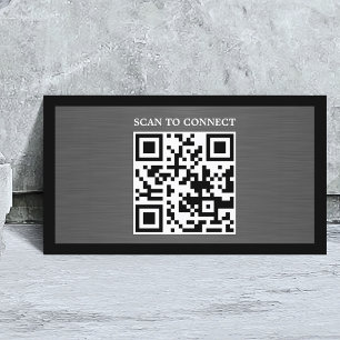 Cartão De Visita Cinza Moderno Falso Metal Preto Código QR Negrito