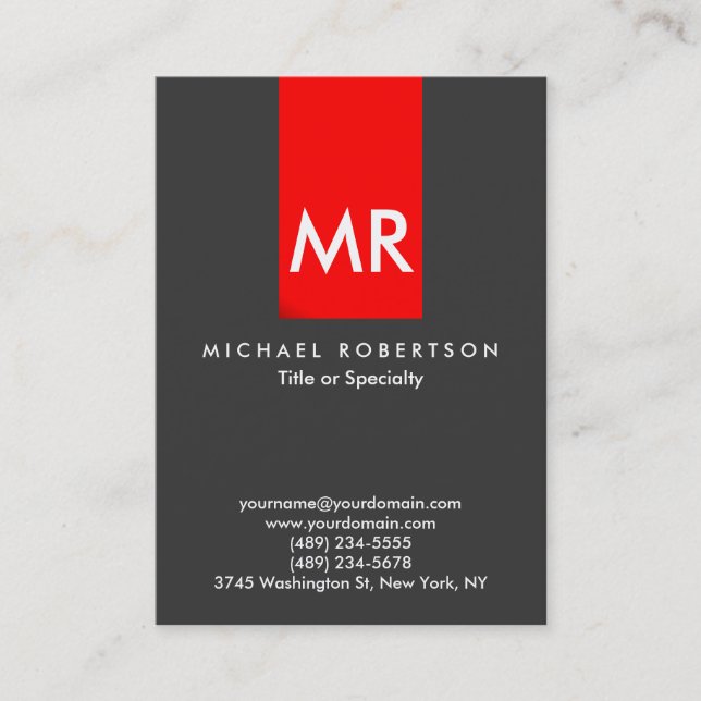 Cartão De Visita Cinza monograma, com cruz vermelha (Frente)