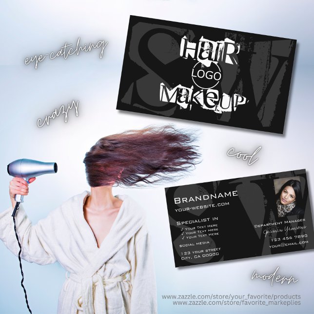 Cartão De Visita Cinza na moda preto branco com monograma do logoti (Criador carregado)