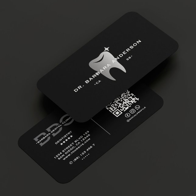 Cartão De Visita Cinza Negra Cosmética Clínica Dentista Moderna (Modern Dentist Dental Cosmetic Clinic Black Grey Business Card
)