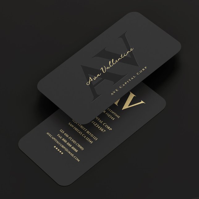 Cartão De Visita Cinza Negra de Monograma Profissional Moderno (Modern Professional Monogram Black Grey Business Card
)