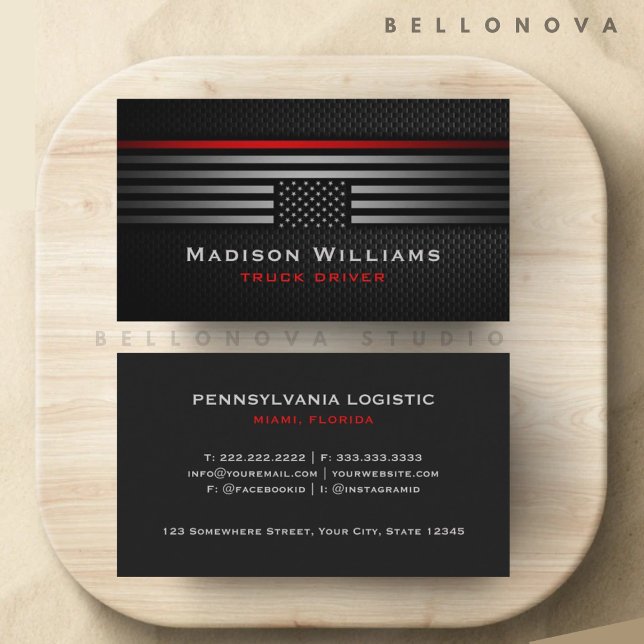 Cartão De Visita Cinza Negra Personalizada Vermelha EUA Sinalizador (Custom Black Grey Red The USA America Flag Premium Business Card)