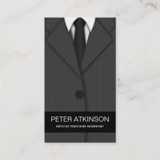 Cartão De Visita Cinza ou Cinza Pinstripe Suit Vertical Contabilist