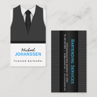 Cartão De Visita Cinza Pinstripe Suit Vest e Black Tie Bartender