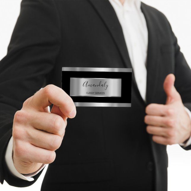 Cartão De Visita Cinza Prata Profissional Enfumaçado Preto (Professional Silver Gray Framed Smoky Black Business Card)