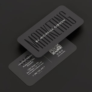Cartão De Visita Cinza preto profissional de Marketing mínimo