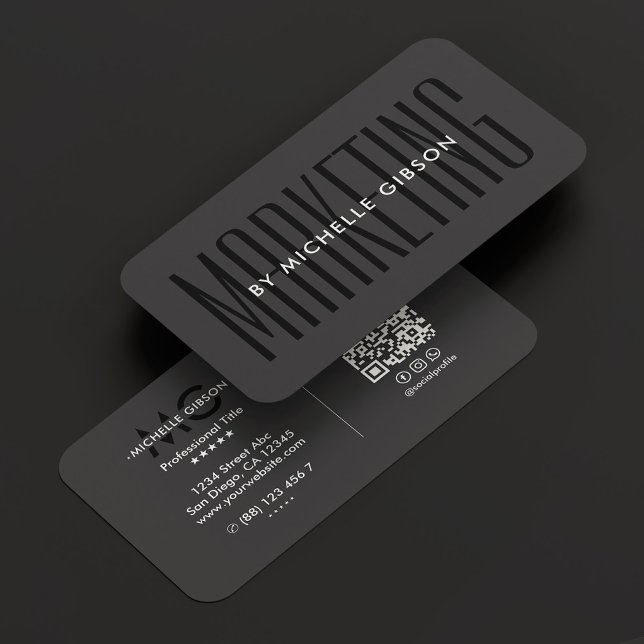 Cartão De Visita Cinza preto profissional de Marketing mínimo (Minimal Marketing Professional Black Dark Grey Business Card
)