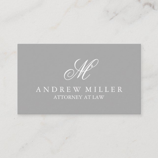 Cartão De Visita Cinza profissional elegante e monograma branco (Frente)