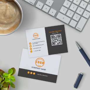Cartão De Visita Cinza profissional Laranja adiciona o código QR d