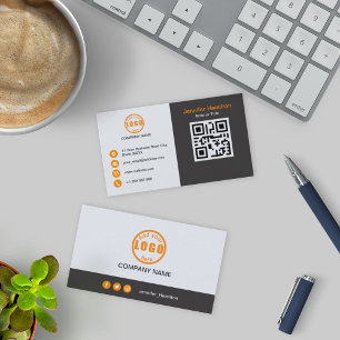 Cartão De Visita Cinza profissional Laranja adiciona o código QR d