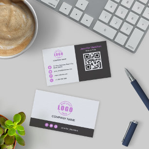 Cartão De Visita Cinza profissional Purple adicione seu código QR 