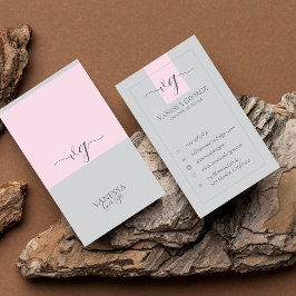 Cartão De Visita Cinza rosa-branca elegante Monograma moderno