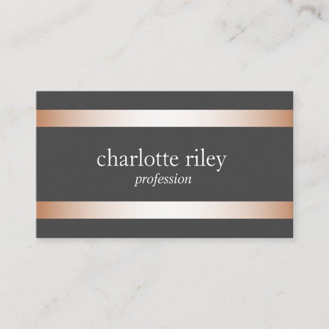Cartão De Visita Cinza | Rosa moderno Dourado Stripes Na moda (Frente)