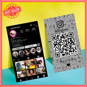 Cartão De Visita Cinza Salon Instagram   Código QR das mídias socia