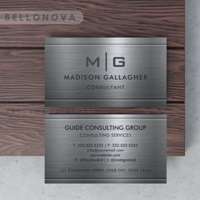 Cartão De Visita Cinza Silver Professional (Custom Silver Grey Metal Professional Business Card)