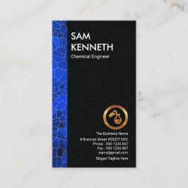 Cartão De Visita Cinza Simples com Fita de Polígono Azul, Damasco Q